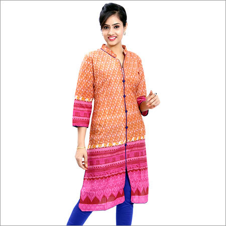 Orange Designer Full Sleeve Kurti