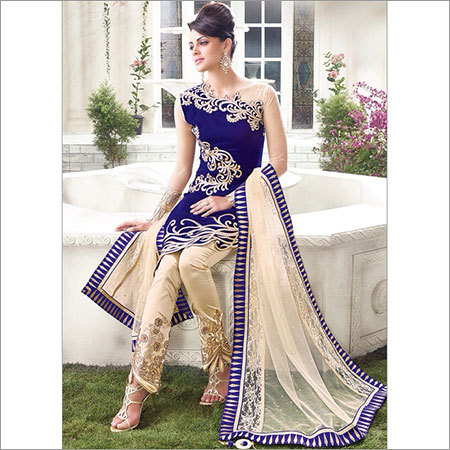 Embroidered Ladies Suit - Velvet, Customizable Size, Blue | Floral Embroidery, Elegant Design, Smooth Texture, Colorfast, Stylish Look
