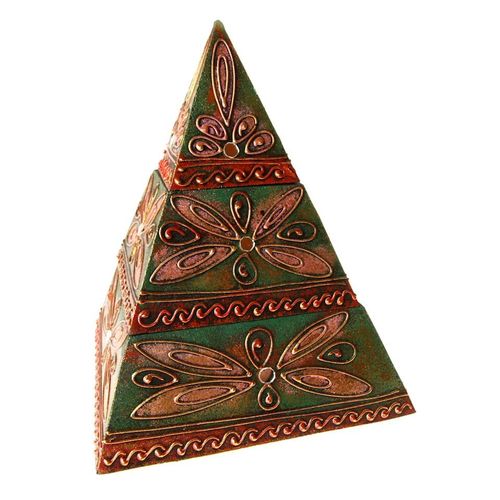Pyramid Product - Handcrafted Wood, Iridescent Finish, Green Red Gold | Three Sections, Interlocking Closure, Decorative Mirror Detail