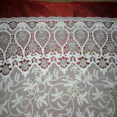 Schiffli Embroidery - Polyester, 50cm Width, Floral Design, White Color | Durable Fabric, Elegant Look, Fine Detail, Intricate Design, Versatile Use