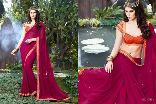 Designer Dark Pink Saree