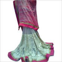 Off White Saree With Pink Aanchal & Pink Border