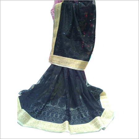Black Sari With Golden Border