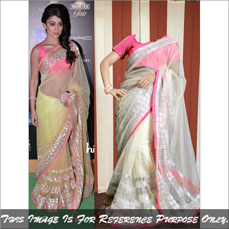 Designer Bollywood Replica Fancy Stylish Saree - Net Dhupian, Size 6.30, Color White, Embroidered Design | Ethnic Dress, All Season, Washable, Sleeveless