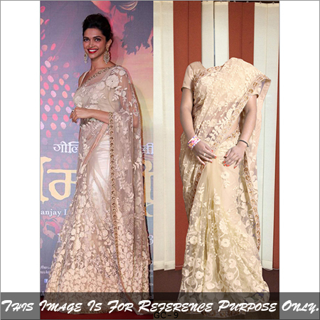 Bridal Bollywood Replica Fancy Saree - Georgette, Size 6.30, Cream Color, Embroidered Design, Sleeveless | Dry Clean, No Fade, Washable, Suitable for All Seasons