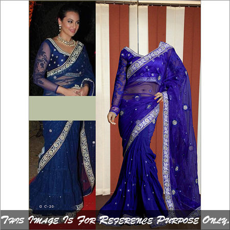 Bollywood Replica Saree Designer Exclusive Blue Color Sari Decoration Material: Laces