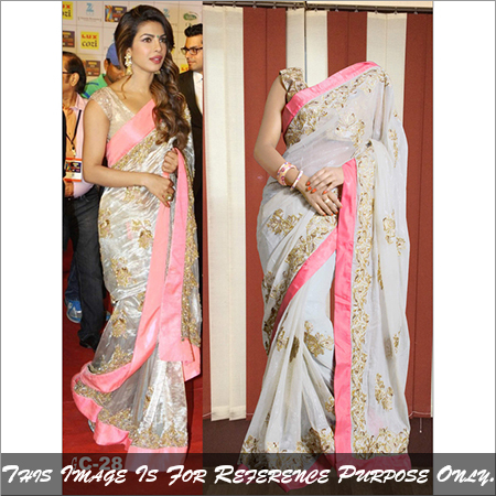 Bridal Designer Exclusive Saree Fancy Latest Stylish Party Wear Sari - Chiffon, Size 6.30, White & Pink Color, Embroidered | Sleeveless, Dry Cleanable, No Fade, Washable