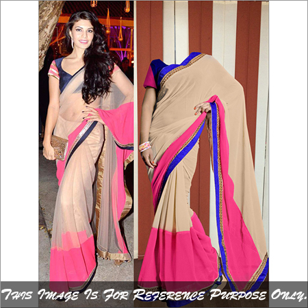 Beige And Pink Bollywood Replica Designer Fancy Saree Latest Stylish Party Wear Sari