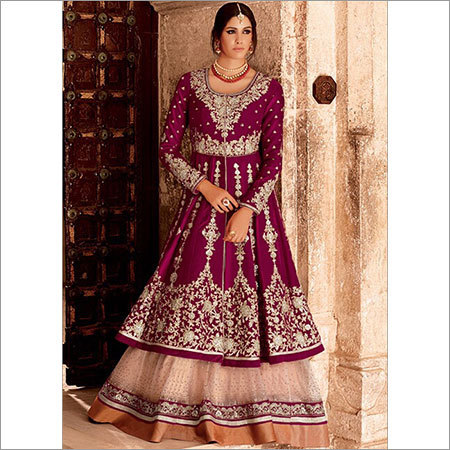 FLOOR LENGTH ANARKALI - Velvet Top, Chiffon Dupatta | Gold Embroidery, Elegant Design, Long Sleeves, Comfortable Fit