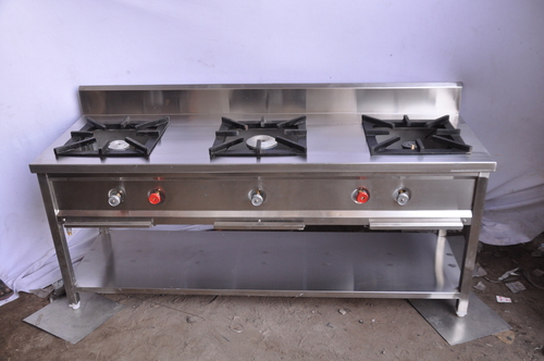 3 Gas Burner Chulha - Stainless Steel, 120x60x80 cm, 10 kW | Three Gas Burners, Easy Cleaning, Efficient Cooking, Space Saving