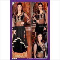 Bollywood Replica Designer Daisy Shah Anarkali Lehenga - Velvet Fabric, Free Size, Orange Color, Full Sleeves | Embroidered, Washable, Perfect For All Seasons