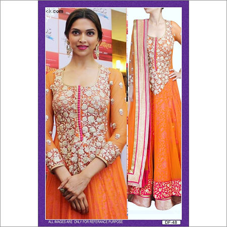 Orange Bollywood Replica Designer Anarkali Suit Santool Deepika