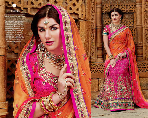 Fashionable Sarees - Silk Blend, 5.5 Meters, Orange | Elegant Design, Intricate Embroidery, Comfortable Fit