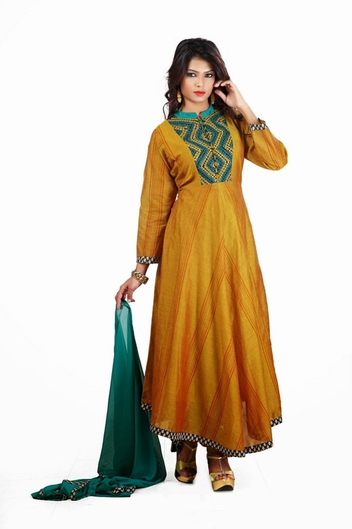 Salwar Kameez - Silk, 52 Inches, Mustard Yellow | Elegant Design, Embroidery, Comfortable Fit, Full Sleeves