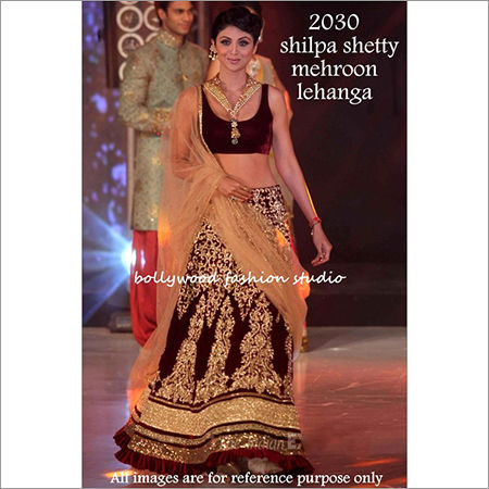 Bollywood replica Designer Shilpa Shetty Velvet Fancy Maroon Lengha