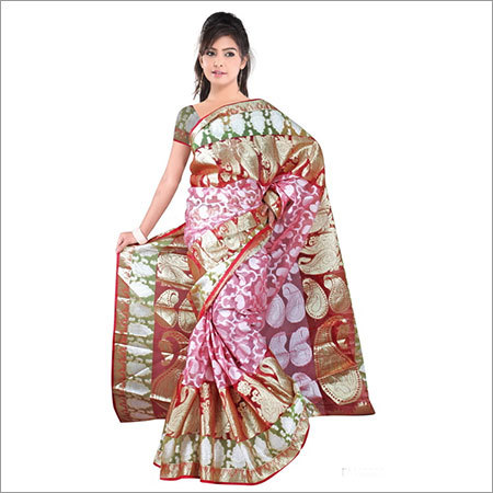 Bhagalpuri Sarees in Light Pink with Light Green 