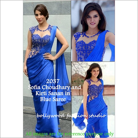 Bollywood Replica Designer Kirti Sanan Sofia Fancy Saree - Silk, 6.30 Size, Blue Color | Breathable, Quick Dry, Washable, Sleeveless Design
