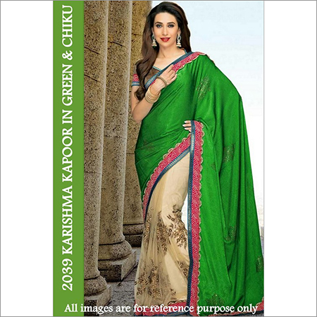 Bollywood Replica Designer Karshima Stylish Fancy Party Sari - Silk Material, 6.30 Size | Green and Beige Colors, Embroidered Pattern, Suitable for All Seasons