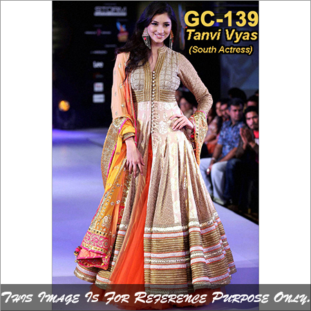 Bollywood Replica Designer Anarkali Tanvi Fancy Ethnic Orange Suit - Georgette Fabric, Semi-Stitched, Light Tasar + Orange, Full Sleeves, Embroidered | Breathable, Dry Cleaning, Suitable for All Seasons