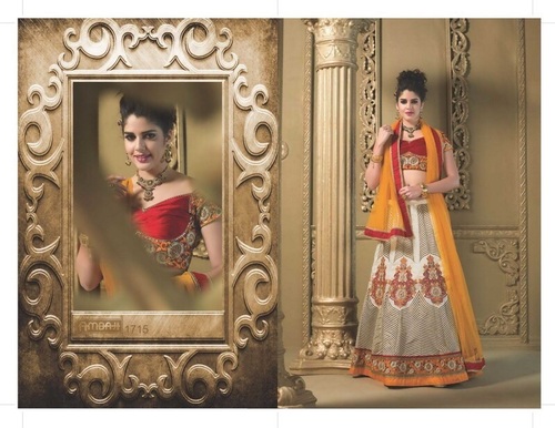 Wedding Lehnas - Silk Velvet, Customizable Size, Red Orange | Zardozi Embroidery, Sequins, Elegant Design, Comfortable Wear