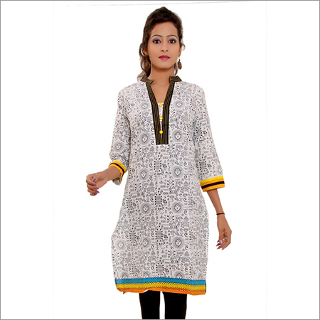 Bagru Varley Printed Thread Work Cotton Kurti