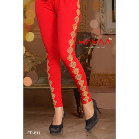 Red Color Lining Side Print Legging
