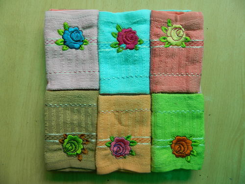 Face Towals - Cotton, 12x12 cm, Multicolor | Soft Texture, Embroidered Design, Absorbent, Durable, Reusable, 12 pcs Pack