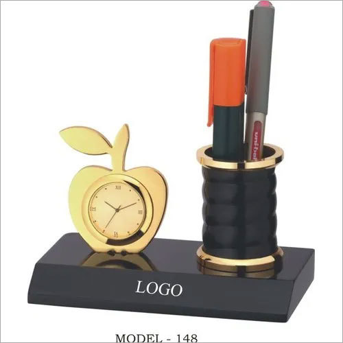 Gold Plated Clock with Pen Stand