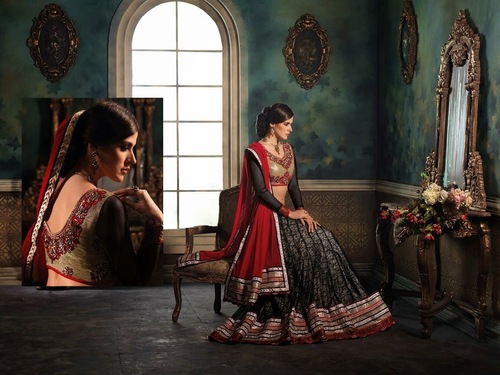 ONLINE BUY TRADITIONAL LEHNGAS - Silk Cotton, Red, Custom Size | Hand-Stitched Embroidery, Zardozi, Resham, Wide Selection, Secure Payment, Fast Delivery