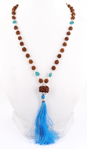 Designer 5 Mukhi Rudraksha and Turquoise Gemstone Necklace