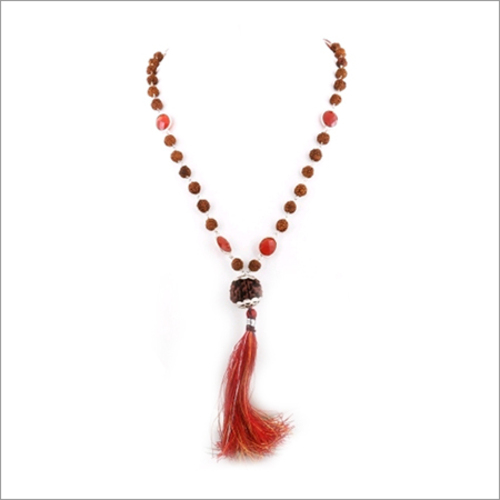 Designer 5 Mukhi Rudraksha and Carnelian Gemstone Necklace