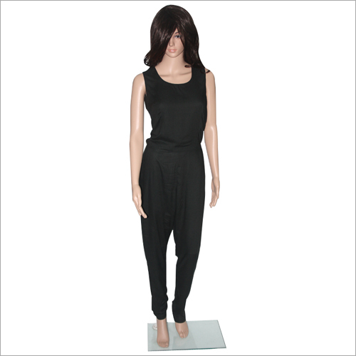 Black Rayon Jumpsuit with Metallic Zipper Closure