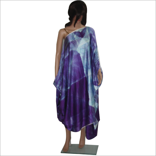 Tie Dye Satin Draped off Shoulder Kaftan with Chain Strap