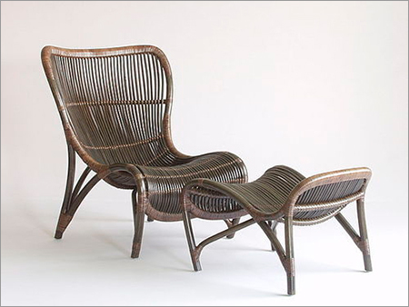 Cane Arm and Armless Japanese Chair with Foot Rest
