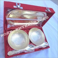 Brass Gift Utensil set Tray and Bowls with Spoons