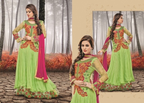 Heavy Lehenga - Silk Blend, Upto 44" Size, Light Green | Heavy Embroidery, Contrast Dupatta, Intricate Lace
