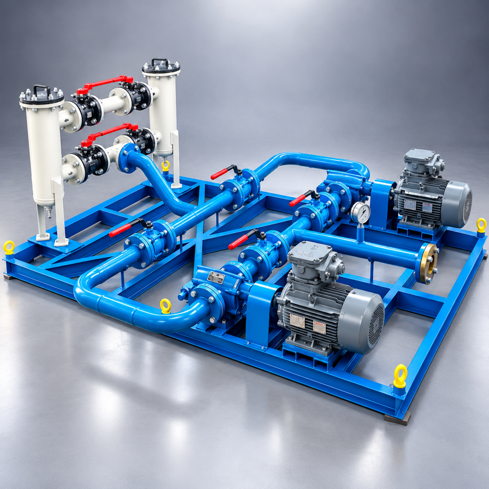 Skid Mounted Duplex Pumping System - Color: Blue And Yellow
