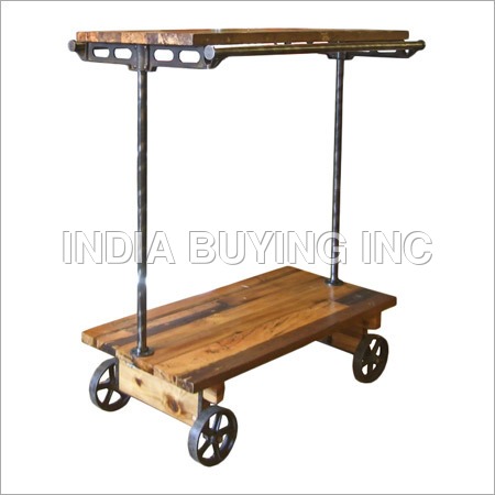 Industrial Wooden Trolley - Premium Quality Wood, 4-Wheel Design | Easy Move, Durable, Versatile, Space Saving, Stylish, Rust Resistant, Easy Assembly