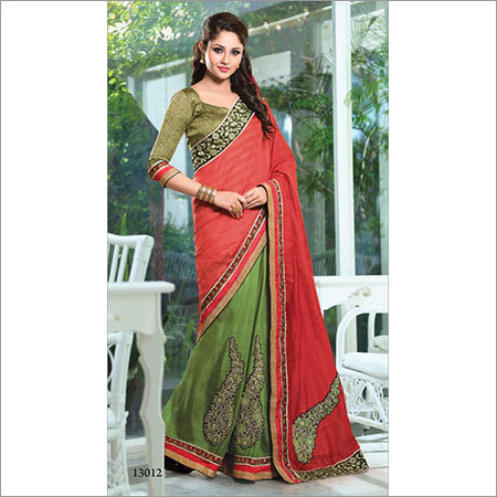 13012 - Georgette, Size 6.30 | Red & Chatani Colour, Embroidered, Bollywood Style, Suitable for Spring, Summer, Rainy & Winter Occasions