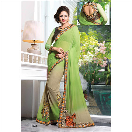 13024 - Chiffon, 6.30 Feet Length, Green Color, Embroidered Pattern | Fancy Designer Party Wear Saree for All Seasons