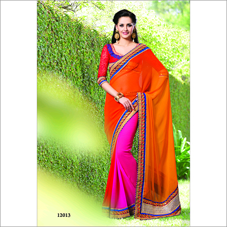 Stylish Fancy Design Red & Pink Chiffon Saree - 6.30 Size | Bollywood Style, Suitable for All Seasons