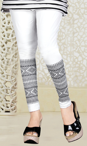 White Bottom Print Lycra Legging