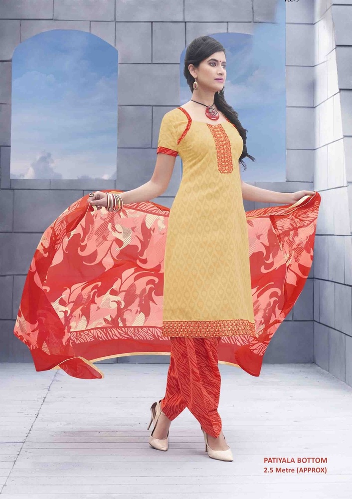 Simple Look Patiyala Suit - Cotton Top & Bottom, Printed Chiffon Dupatta, Upto 42" | Stylish, Traditional, Comfortable