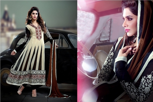 Wonderful Salwaar Kameez - Black, Up to 42" Size | Heavy Embroidery, Stone & Lace, Contrast Dupatta
