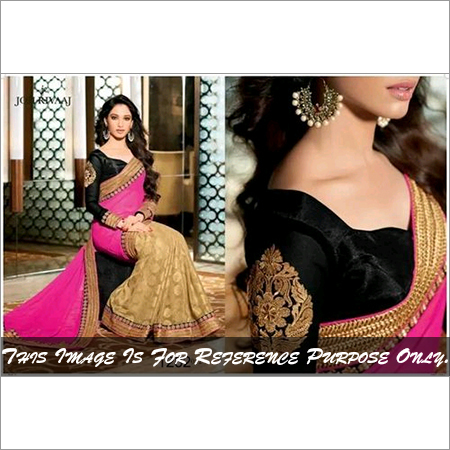 1282 - Chiffon, 6.30 Size, Pink & Golden Colour | Full Sleeves, Embroidered Pattern, Washable, Lace Decoration, Suitable For All Seasons