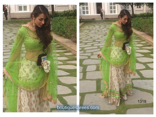 1319 - Georgette Fabric, Free Size | Green and Cream, Embroidered, Short Sleeves, Washable, No Fade, Dry Clean Only, Suitable for All Seasons