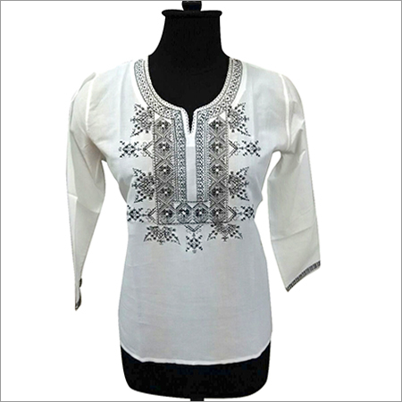 Ladies Half Sleeve Shirt - Cotton Blend, Sizes M/L/XL, Ivory White | Comfortable, Colorfast, Embroidered, Smooth Texture, Optimum Stitching
