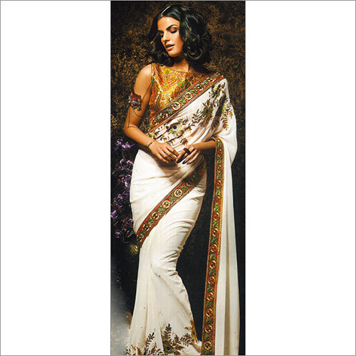 Designer Saree - Silk, 5.5 Meters, Off-White | Intricate Zari Embroidery, Elegant Design, Handcrafted Luxury Feel