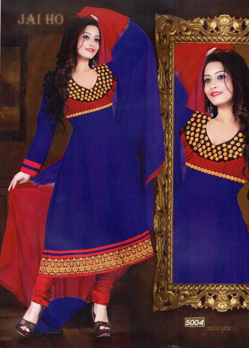 Casual Salwar Suit Collection - Cotton Blend, 54 Inches, Blue | Embroidered Gold Thread, Stylish Design, Comfortable Fit
