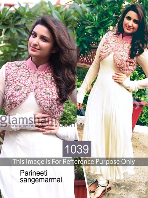 1039 - White Velvet Designer Salwar Kameez | Full Sleeves, Embroidered Pattern, Breathable Chiffon, Decorative Beads & Sequins